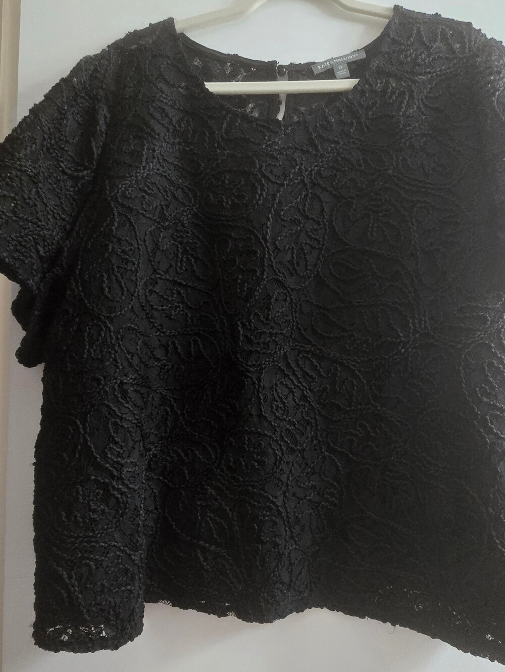 80 Kate & Mallory Black Short-Sleeve Lace Overlay Top
